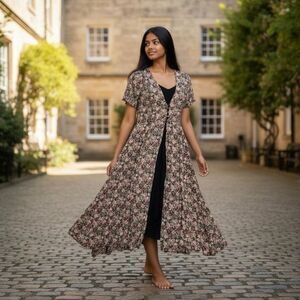 Vintage 90s Nostalgia Romantic Floral Dress Size Small Cap Sleeve Inset Full